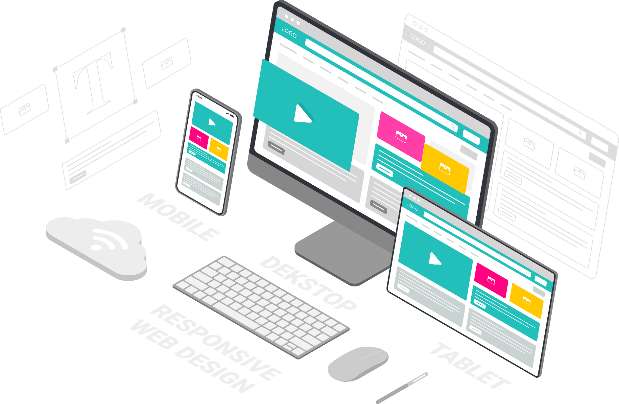 Responsive website design shown across desktop, tablet, and mobile devices