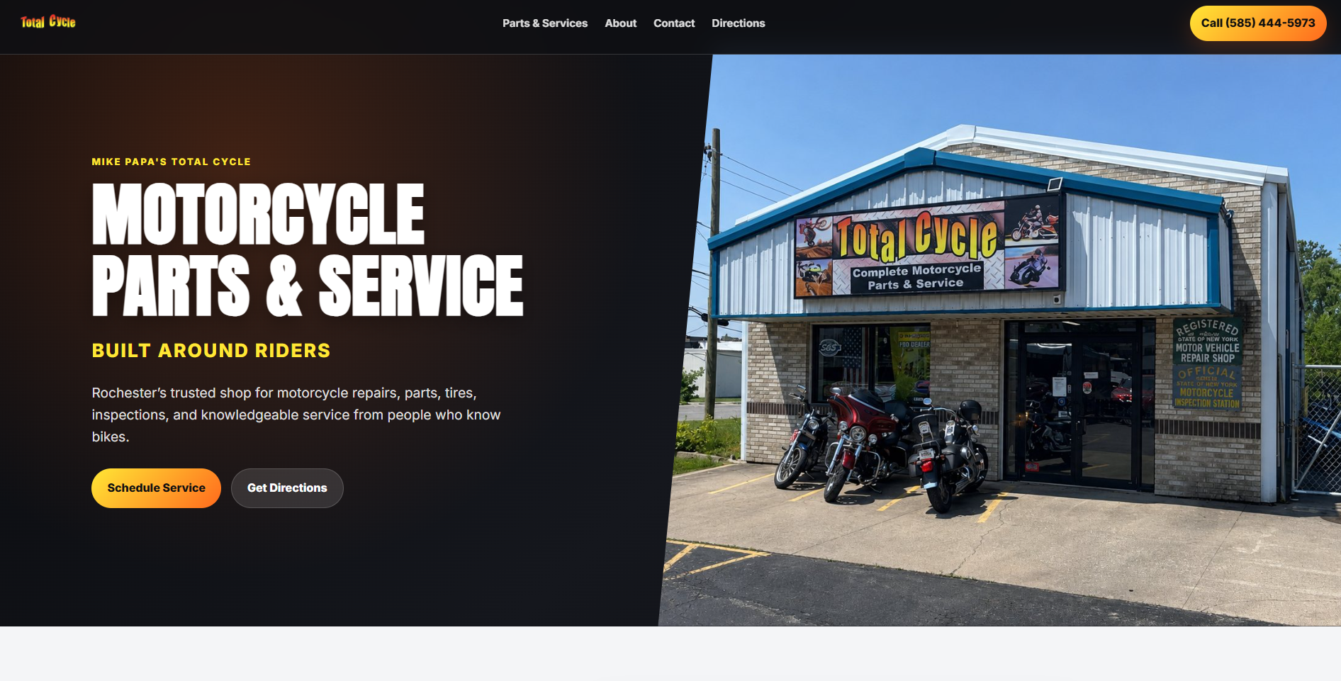 Total Cycle custom website sample with local motorcycle service branding